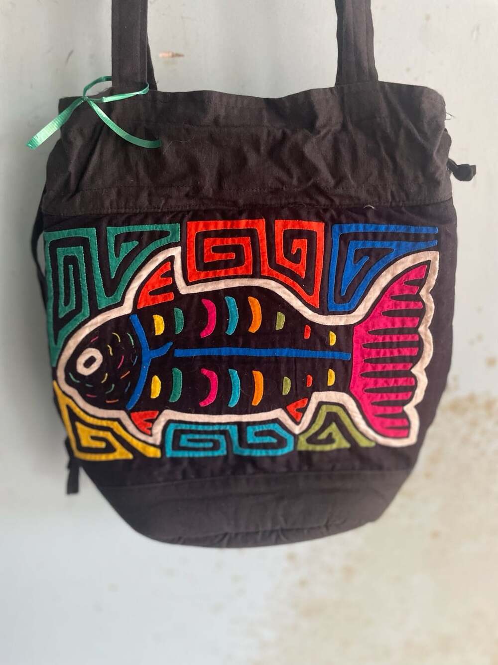 Handmade Mola Fish Folk Art Quilted Tote Bag